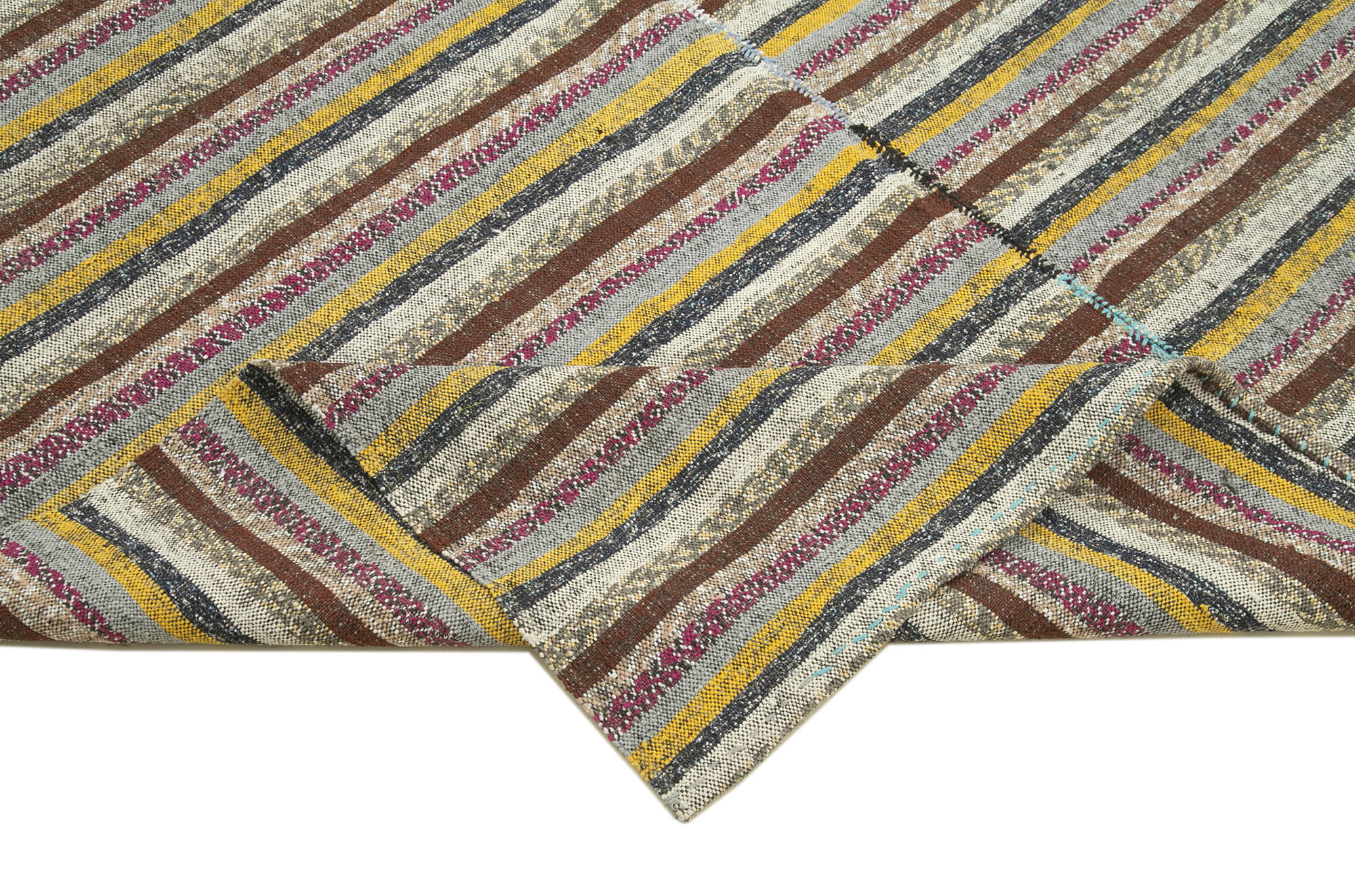 Handmade Wool Area Rug – Brown Striped Kilim Carpet Cotton Wool Rug 6'4''x10'