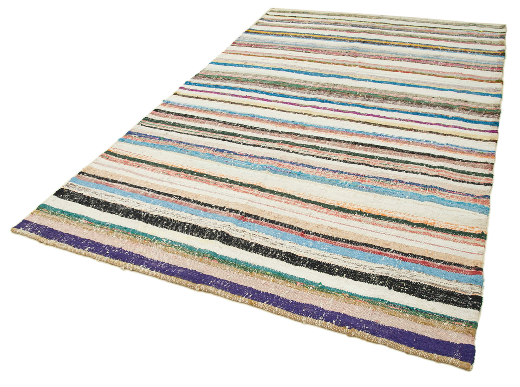 Handmade Area Rug – Beige Striped Cotton Wool Kilim, Vintage Turkish Carpet 6'x10'