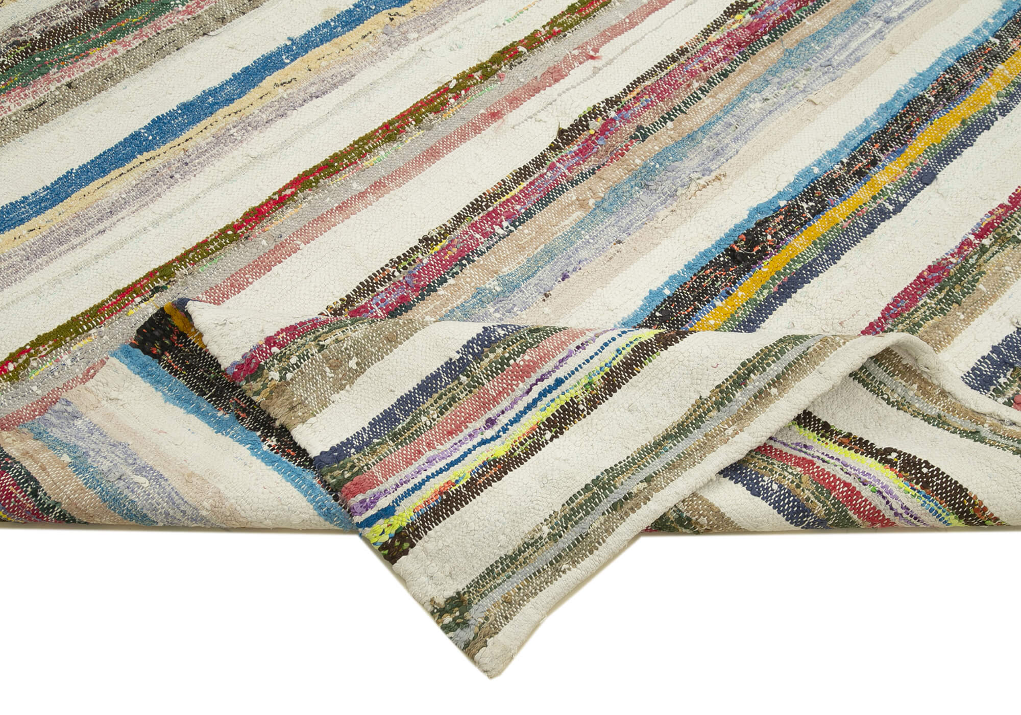 Handmade Area Rug – Beige Striped Cotton Wool Kilim, Vintage Turkish Carpet 6'x10'