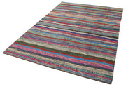 Handmade Cotton Wool Rug – White Striped Kilim, Durable Woven Area Rug 5'8''x8'
