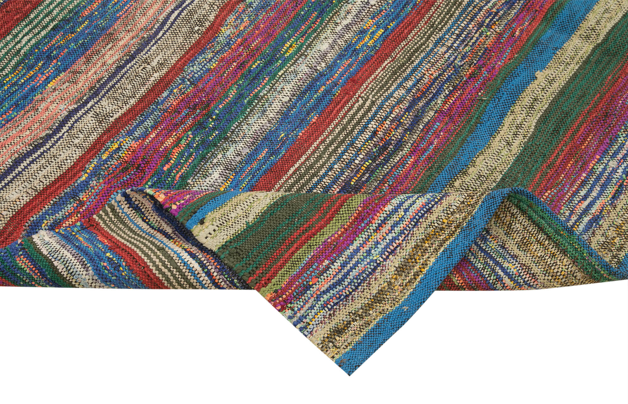 Handmade Cotton Wool Rug – White Striped Kilim, Durable Woven Area Rug 5'8''x8'