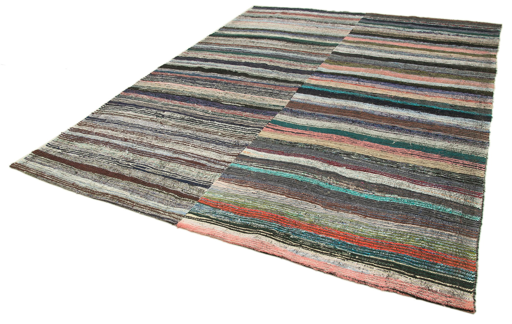Handmade Wool Area Rug – White Striped Cotton Wool Kilim Carpet 8'6''x11'3''