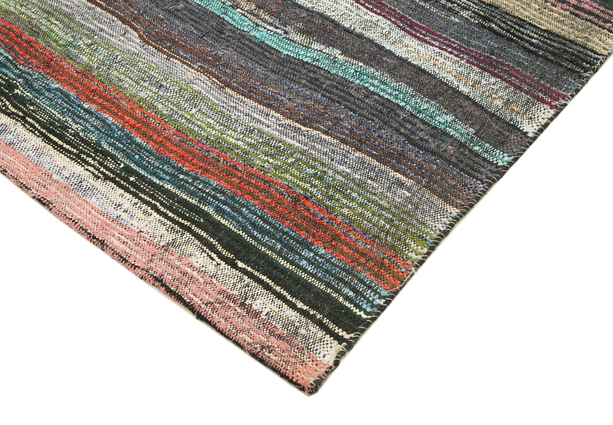 Handmade Wool Area Rug – White Striped Cotton Wool Kilim Carpet 8'6''x11'3''