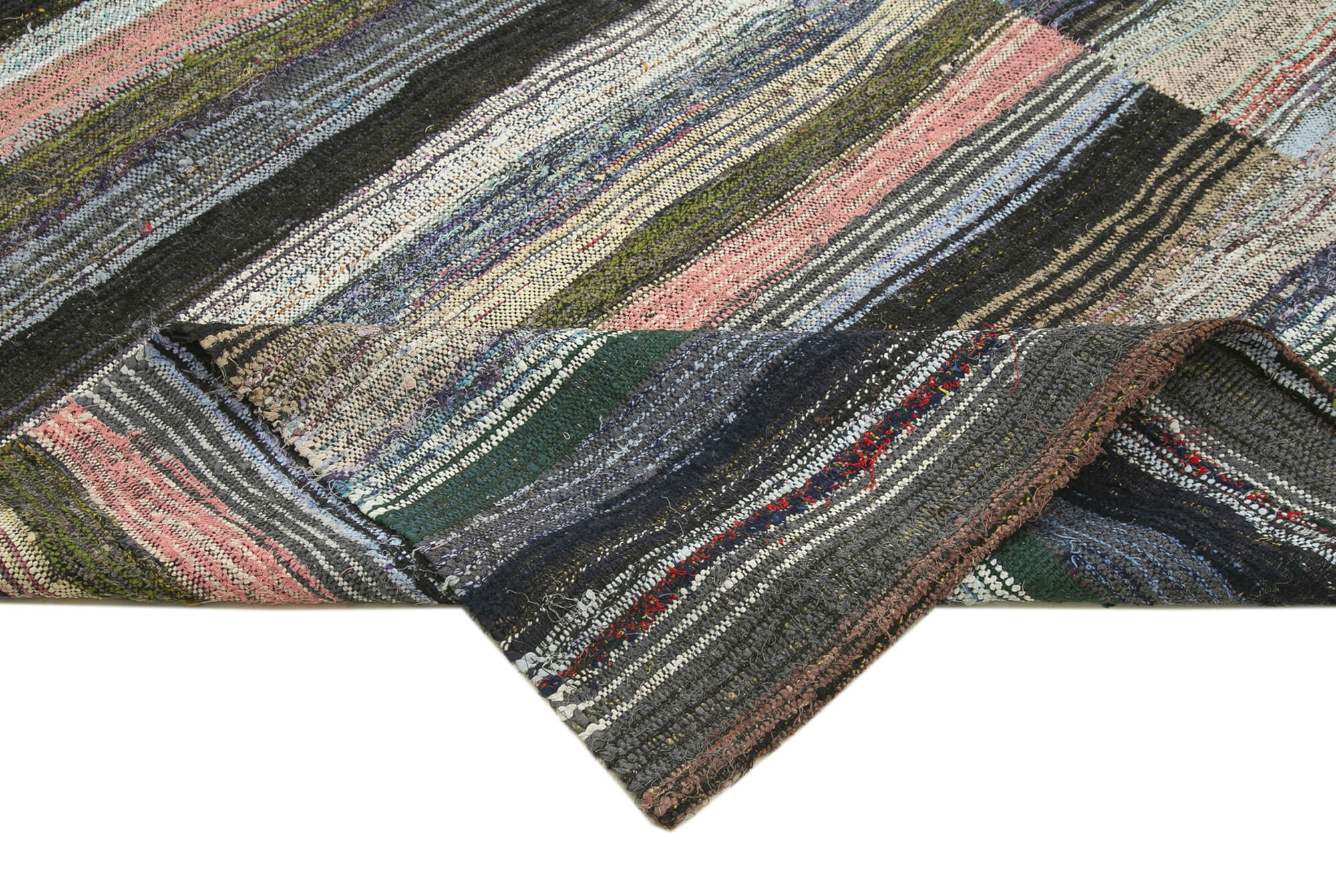 Handmade Wool Area Rug – White Striped Cotton Wool Kilim Carpet 8'6''x11'3''