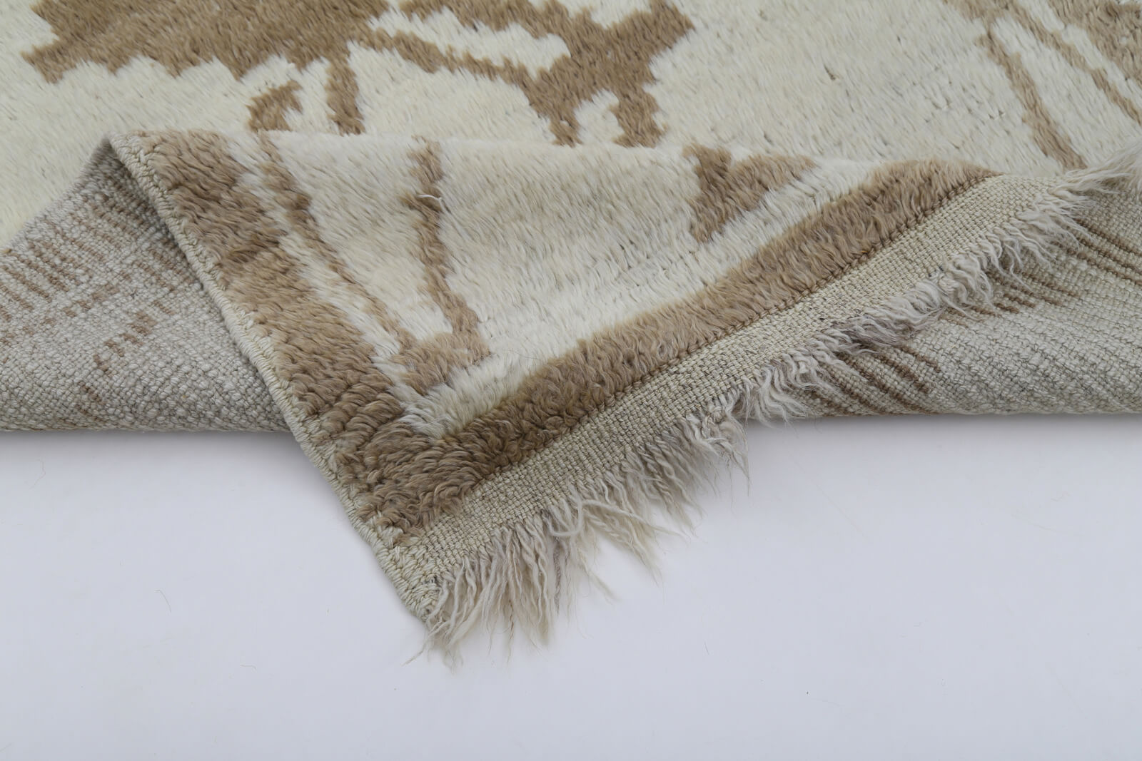 Handmade Area Rug - Beige Geometric Cotton Wool Turkish Vintage Carpet 3'3''x5'10''