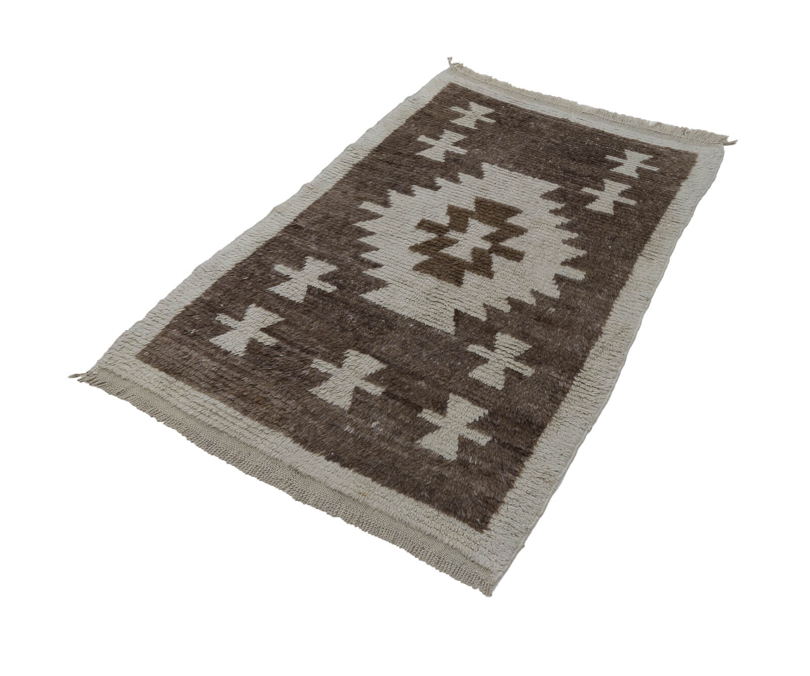 Handmade Wool Area Rug - Tulu Beige Geometric Cotton Wool Rug 3'9''x6'0''