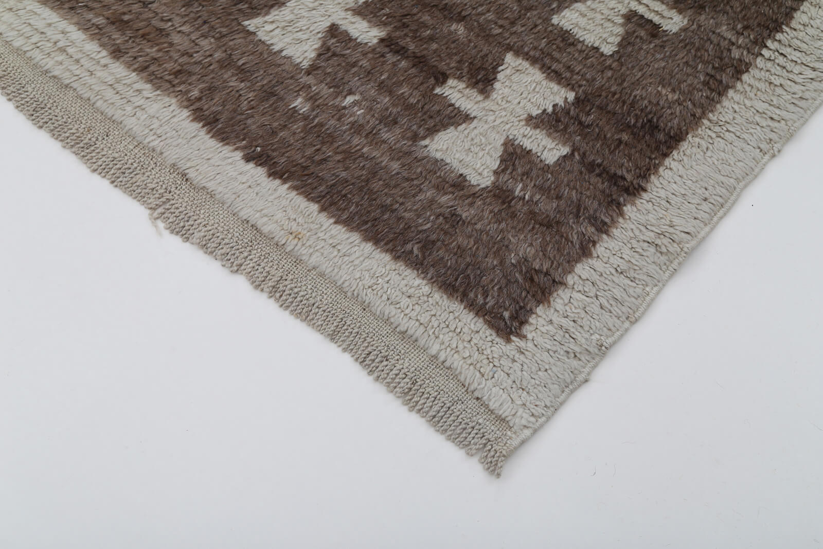 Handmade Wool Area Rug - Tulu Beige Geometric Cotton Wool Rug 3'9''x6'0''