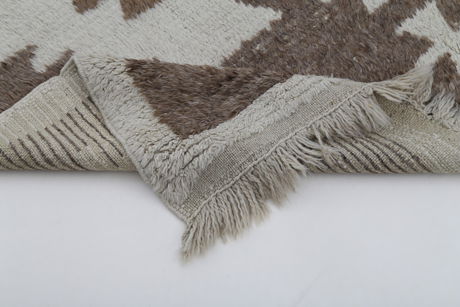 Handmade Wool Area Rug - Tulu Beige Geometric Cotton Wool Rug 3'9''x6'0''