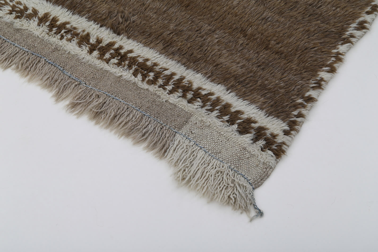 Handmade Area Rug - Brown Geometric Cotton Wool Vintage Turkish Carpet 3'5''x5'5''