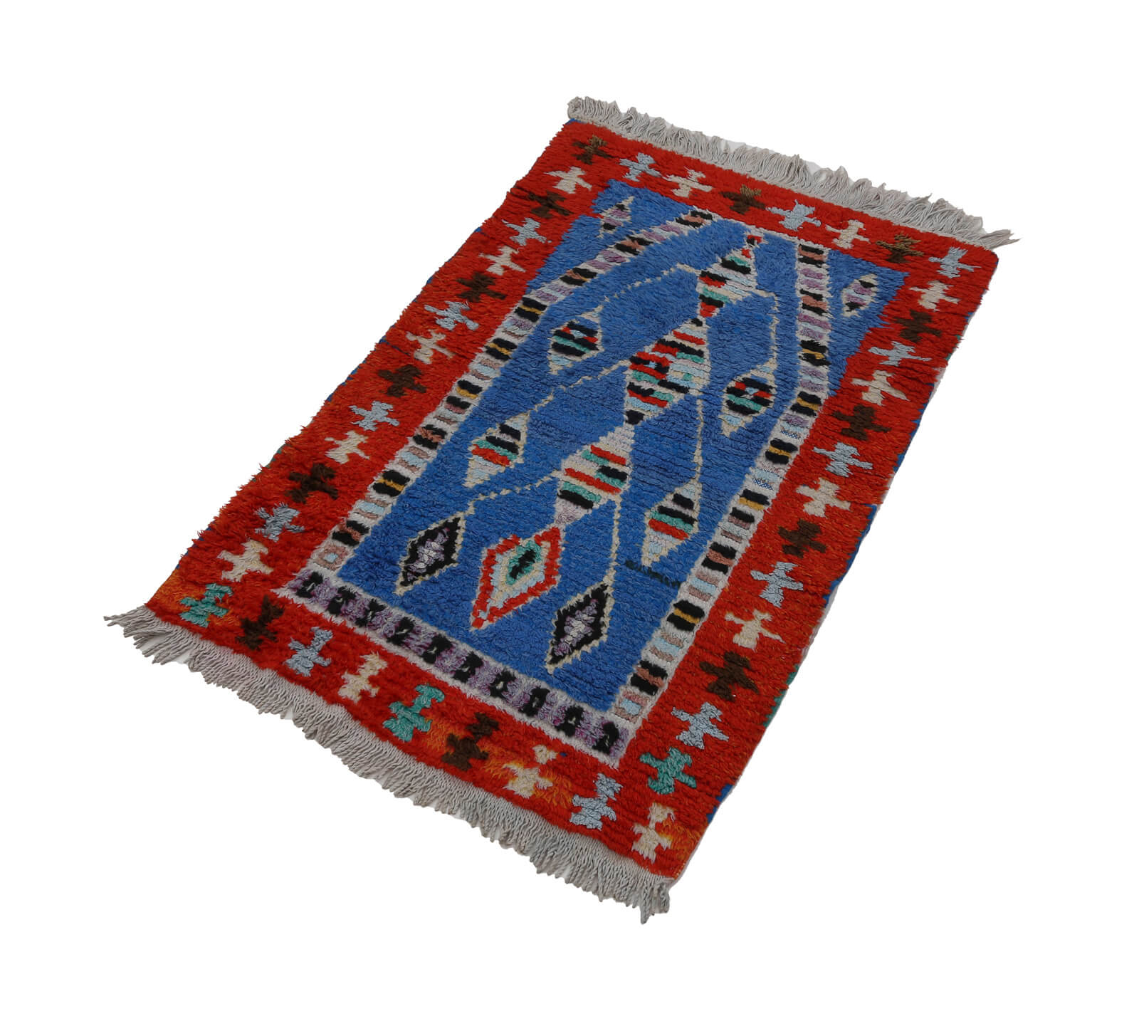 Handmade Wool Area Rug | Vintage Turkish Red Geometric Rug 2'2'' x 3'5'' Cotton Wool