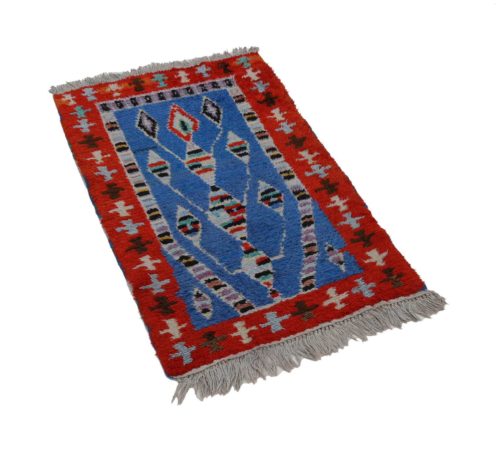 Handmade Wool Area Rug | Vintage Turkish Red Geometric Rug 2'2'' x 3'5'' Cotton Wool