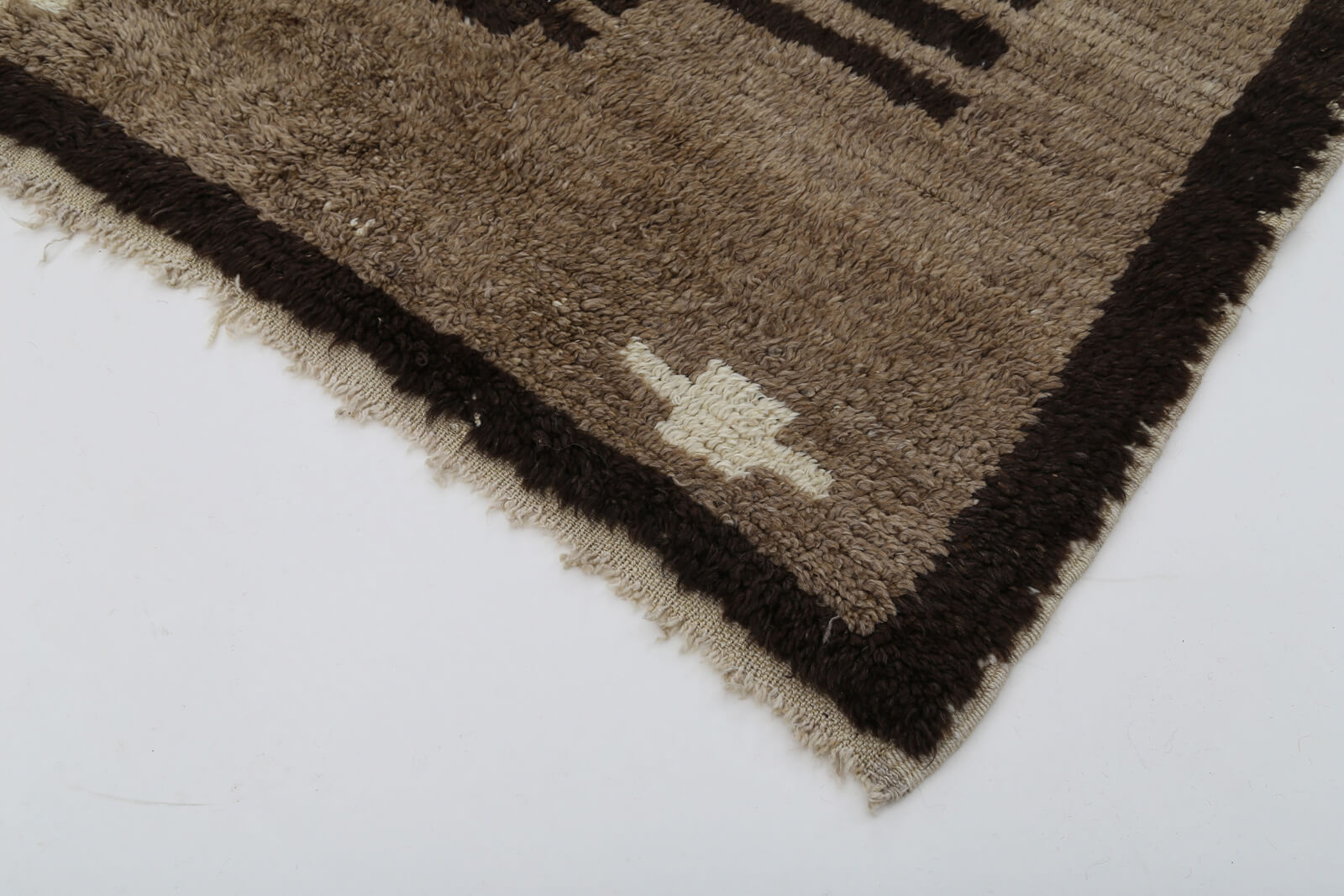 Handmade Area Rug - Brown Geometric Turkish Wool Cotton Carpet 3'11''x6'9''
