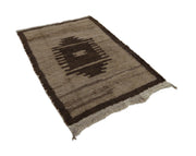 Tulu Brown Geometric Cotton Wool Handmade Area Rug 4'1'' x 5'11''