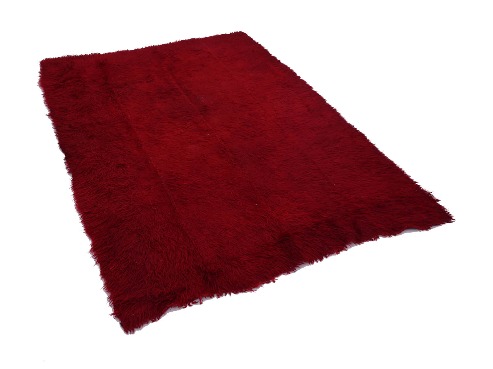 Handmade Area Rug - Red Geometric Cotton Wool Vintage Turkish Carpet 5'2''x7'3''