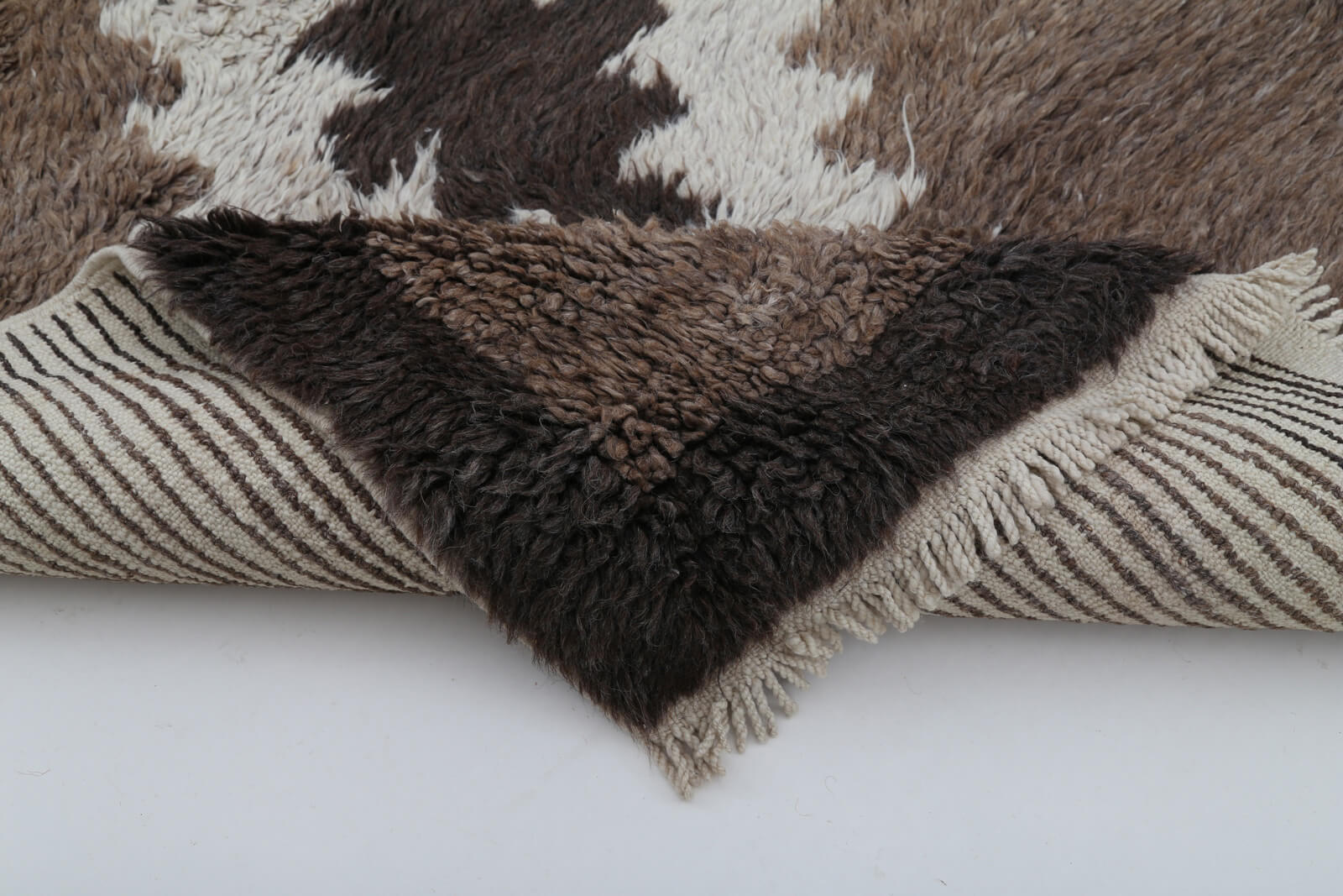 Handmade Area Rug – Brown Geometric Cotton Wool Vintage Turkish Carpet 4'4''x6'5''