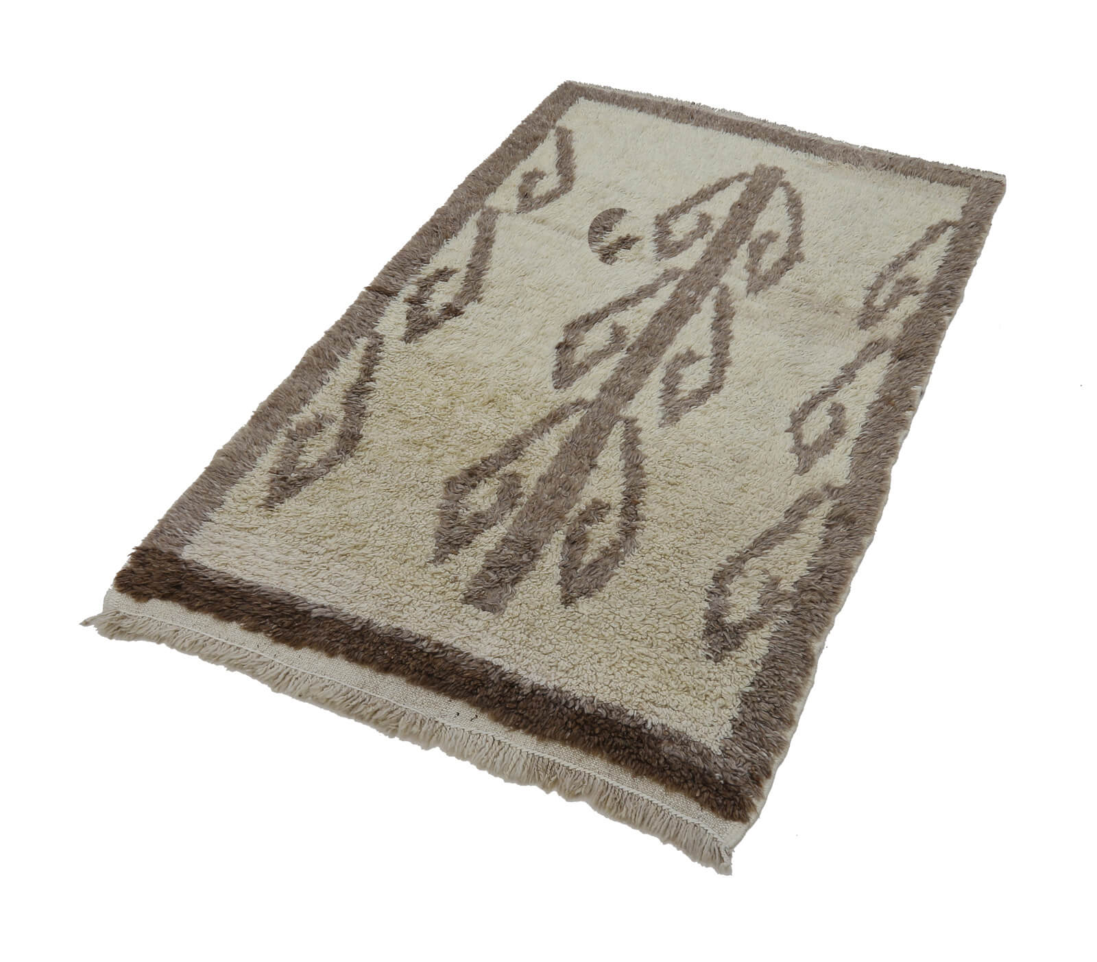 Handmade Area Rug - Beige Geometric Cotton Wool Turkish Wool Carpet 3'7''x6'3''