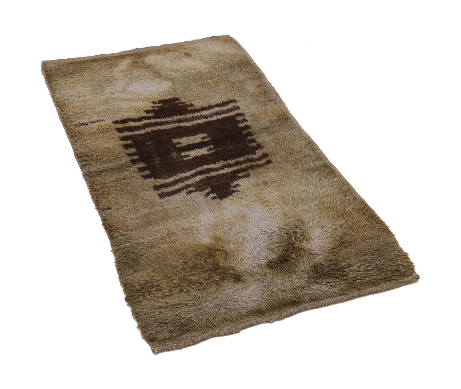 Handmade Area Rug – Brown Geometric Cotton Wool Vintage Wool Rug 3'1''x5'3''