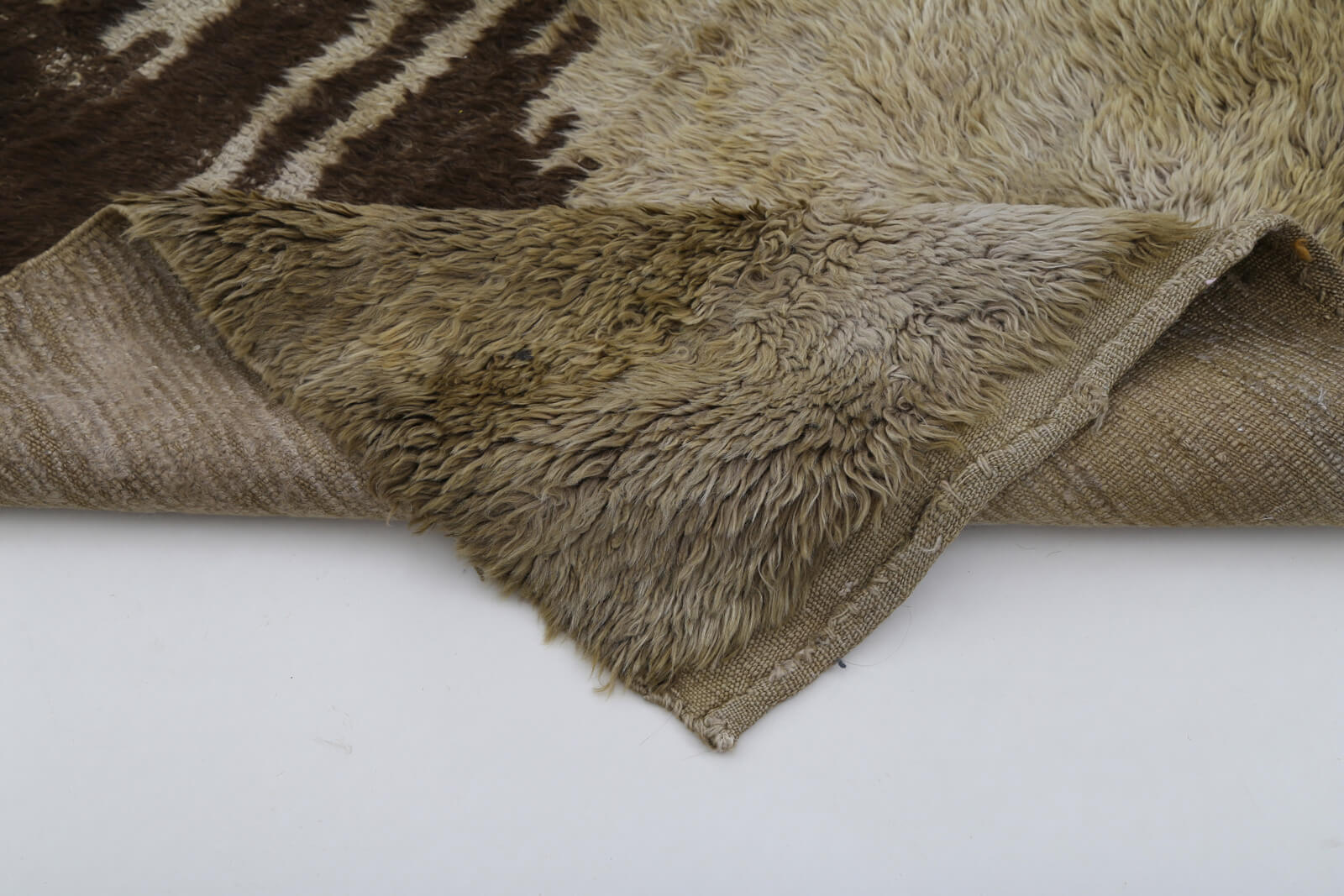 Handmade Area Rug – Brown Geometric Cotton Wool Vintage Wool Rug 3'1''x5'3''