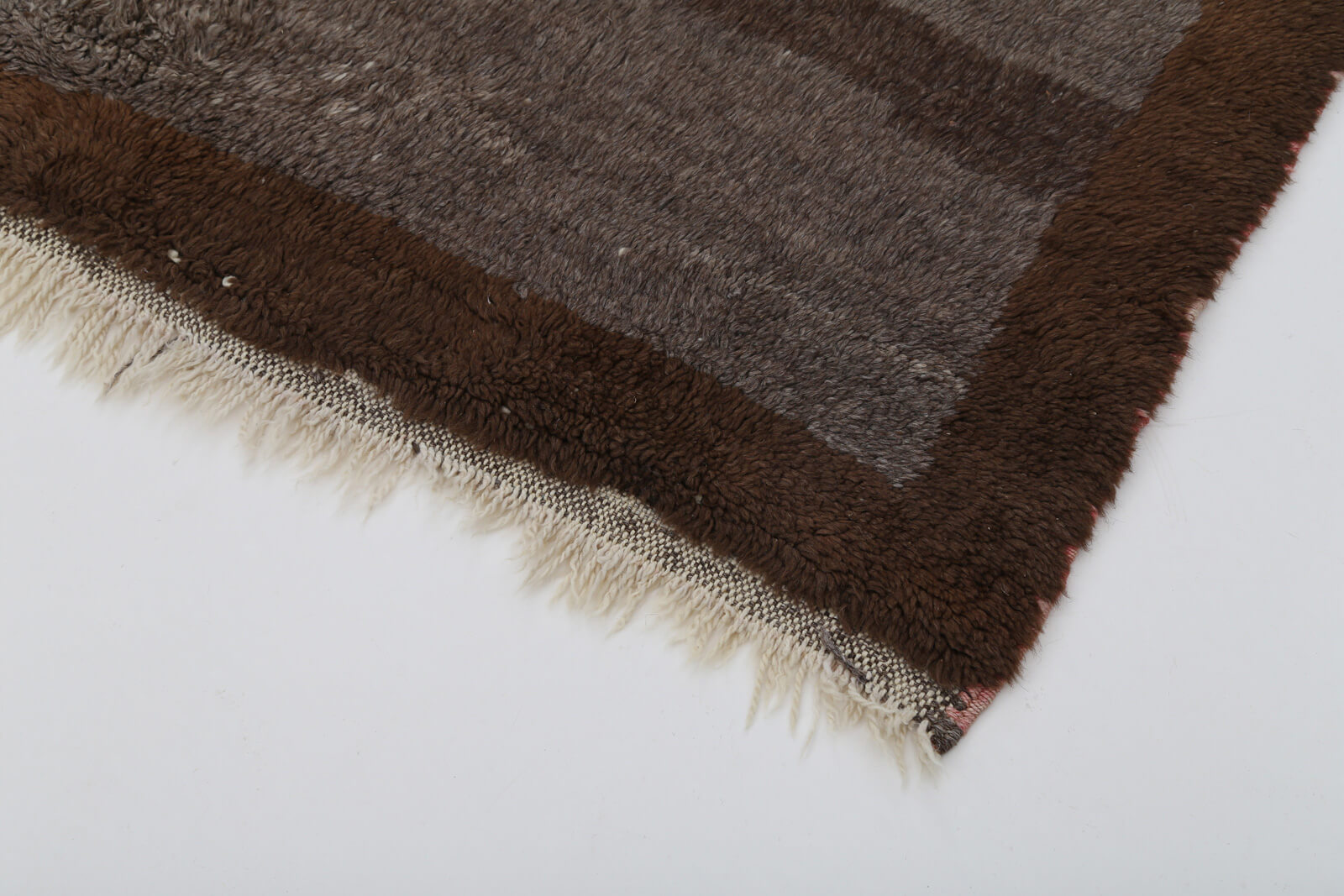 Handmade Area Rug – Brown Geometric Cotton Wool Turkish Vintage Carpet 3'6''x5'1''