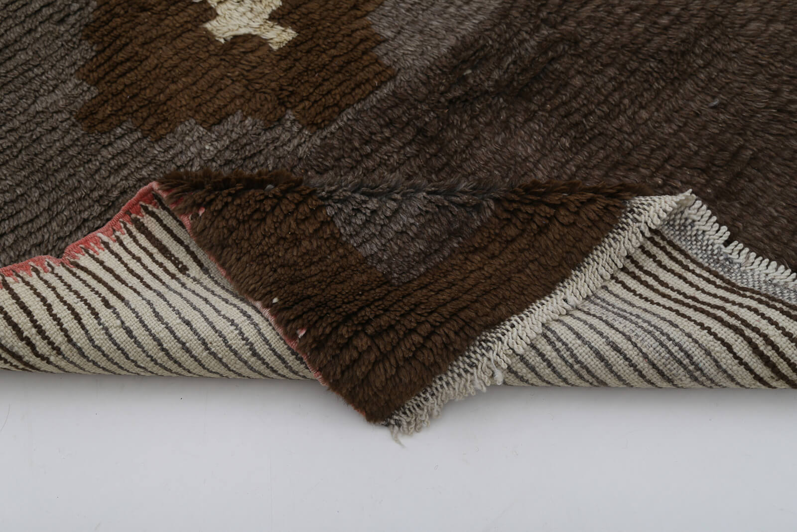 Handmade Area Rug – Brown Geometric Cotton Wool Turkish Vintage Carpet 3'6''x5'1''