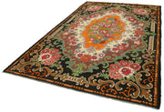 Handmade Wool Rug – Moldovian Black Floral Vintage Area Rug 6'11''x10'6'' Cotton Wool Blend