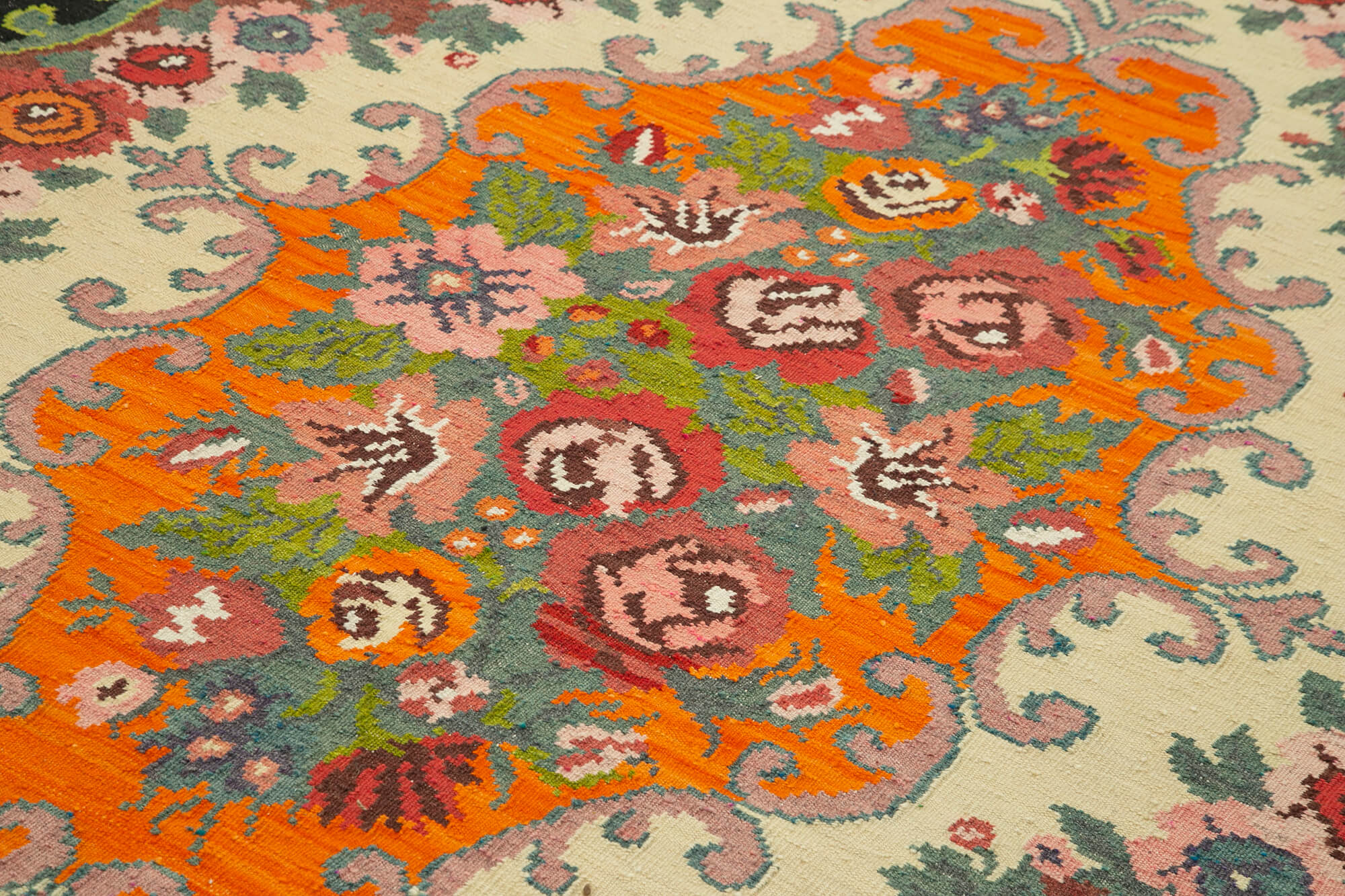 Handmade Wool Rug – Moldovian Black Floral Vintage Area Rug 6'11''x10'6'' Cotton Wool Blend
