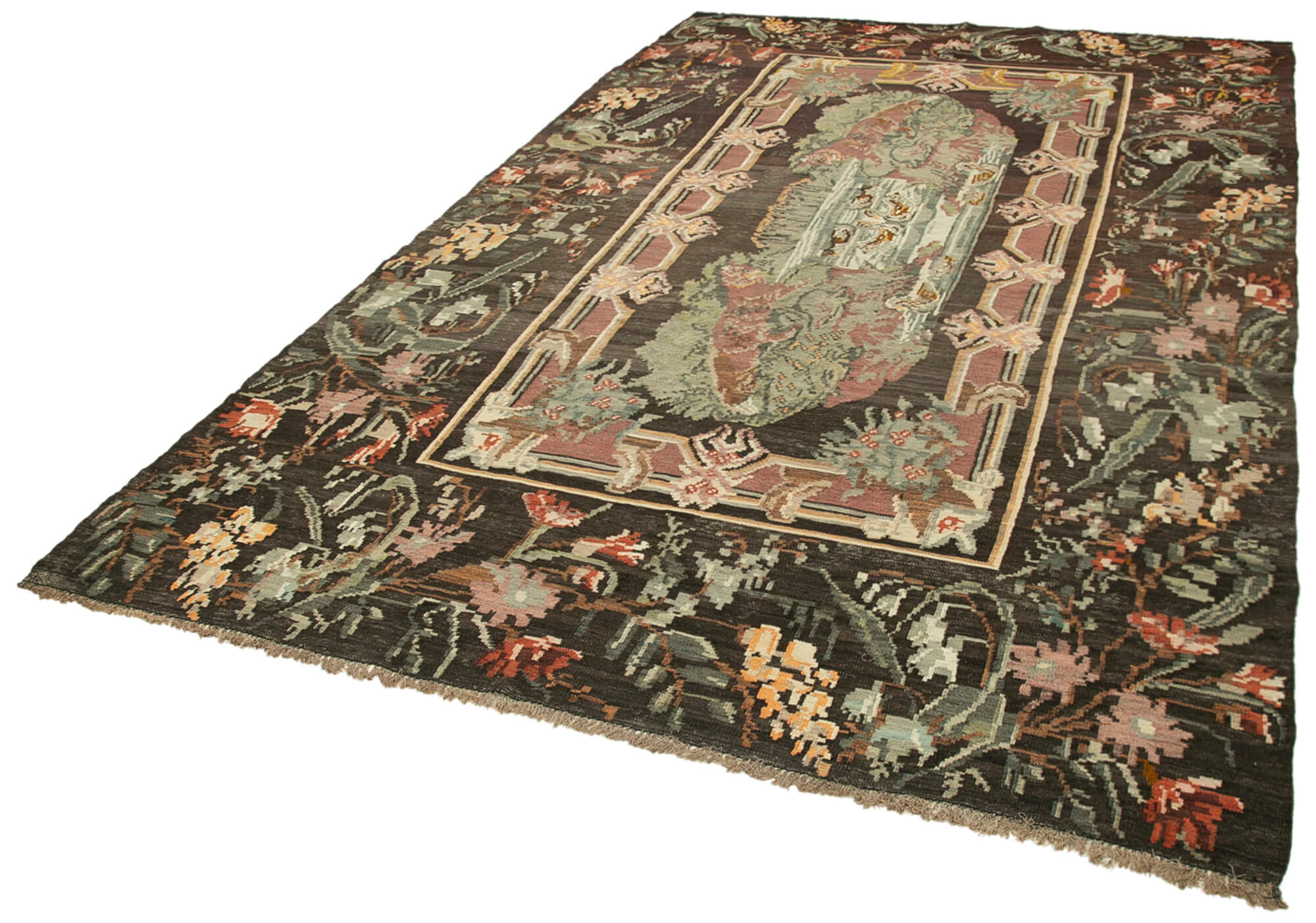 Handmade Wool Rug | Brown Floral Rug with Soft Wool Texture & Durable Cotton Weave