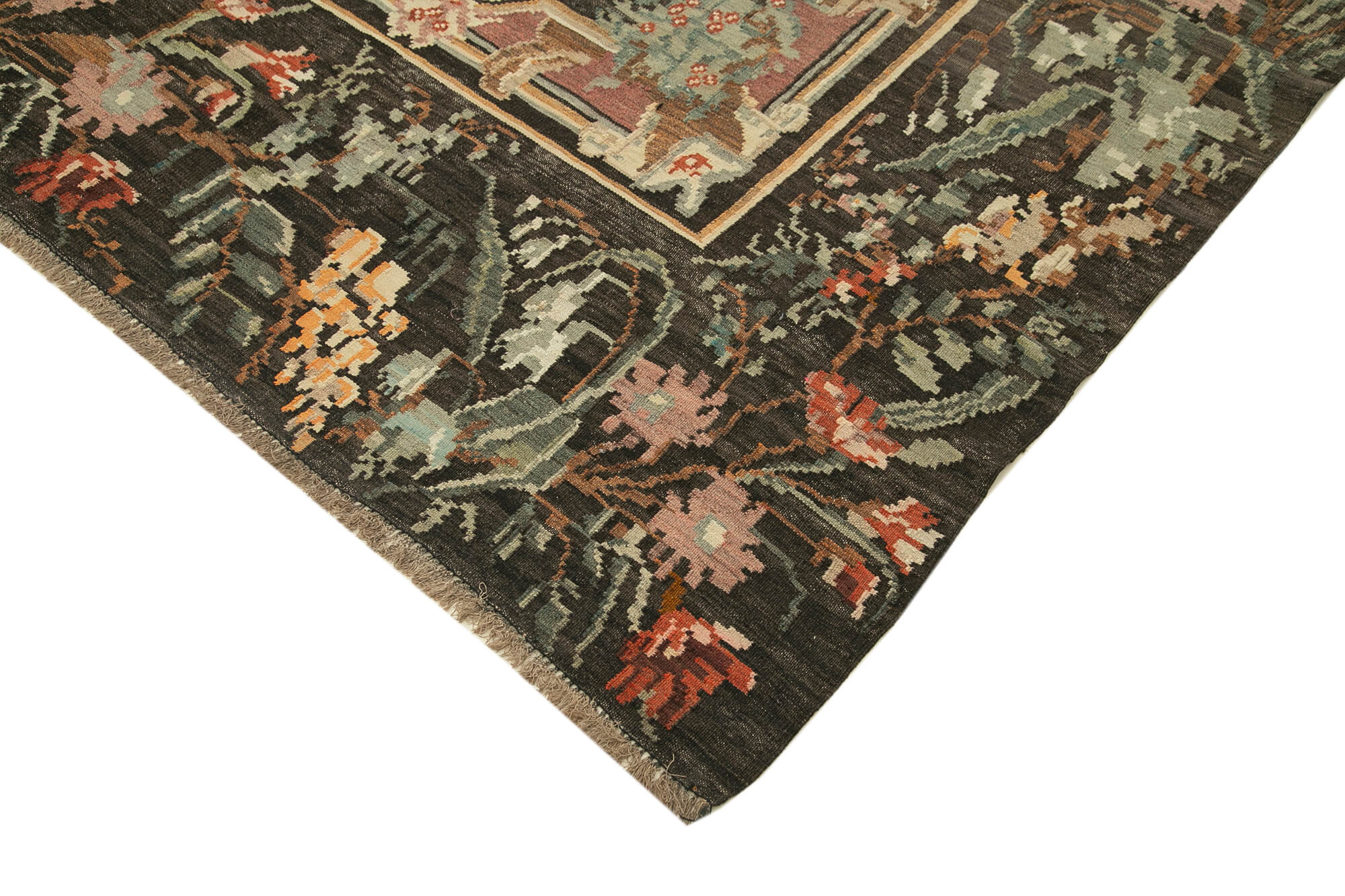 Handmade Wool Rug | Brown Floral Rug with Soft Wool Texture & Durable Cotton Weave