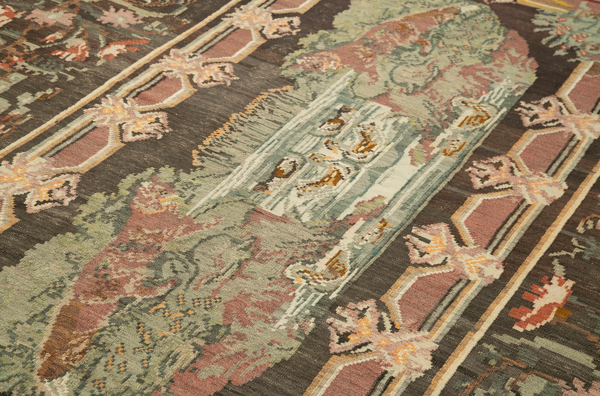 Handmade Wool Rug | Brown Floral Rug with Soft Wool Texture & Durable Cotton Weave