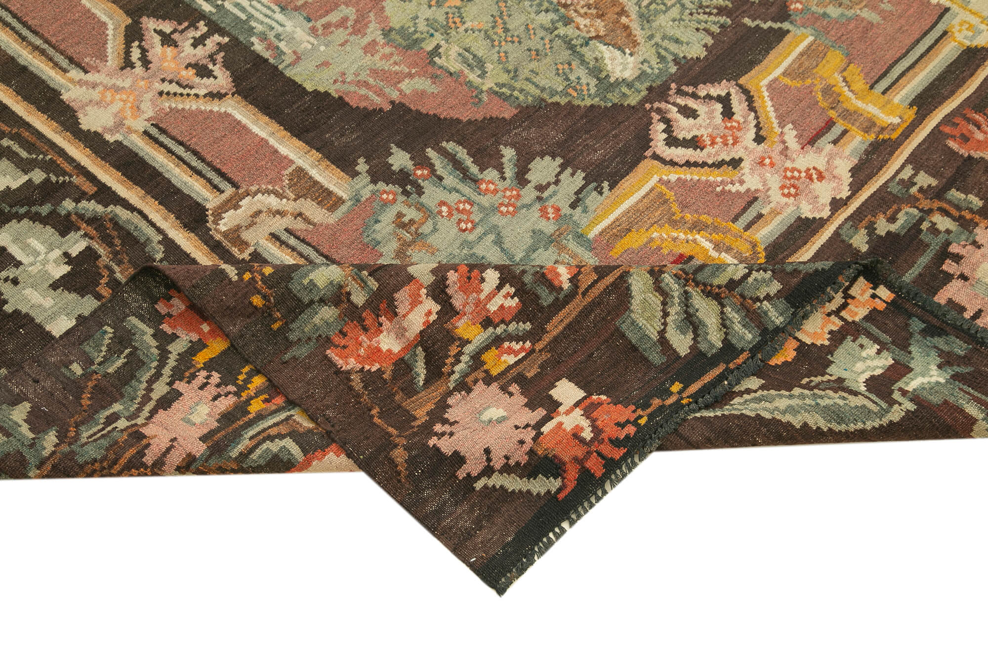 Handmade Wool Rug | Brown Floral Rug with Soft Wool Texture & Durable Cotton Weave