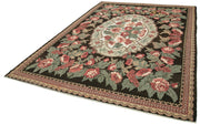 Handmade Wool Rug - Moldovian Black Floral Carpet, Turkish Hand Knotted, 7'8''x10'10''