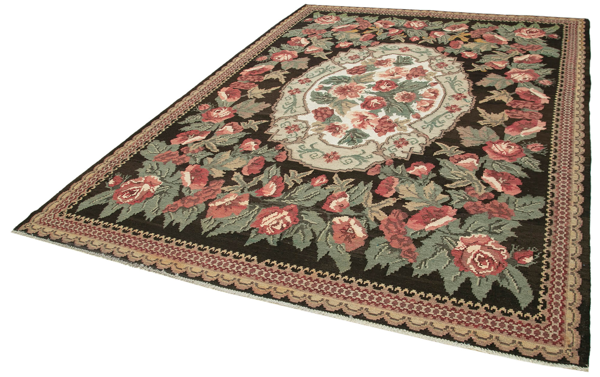 Handmade Wool Rug - Moldovian Black Floral Carpet, Turkish Hand Knotted, 7'8''x10'10''