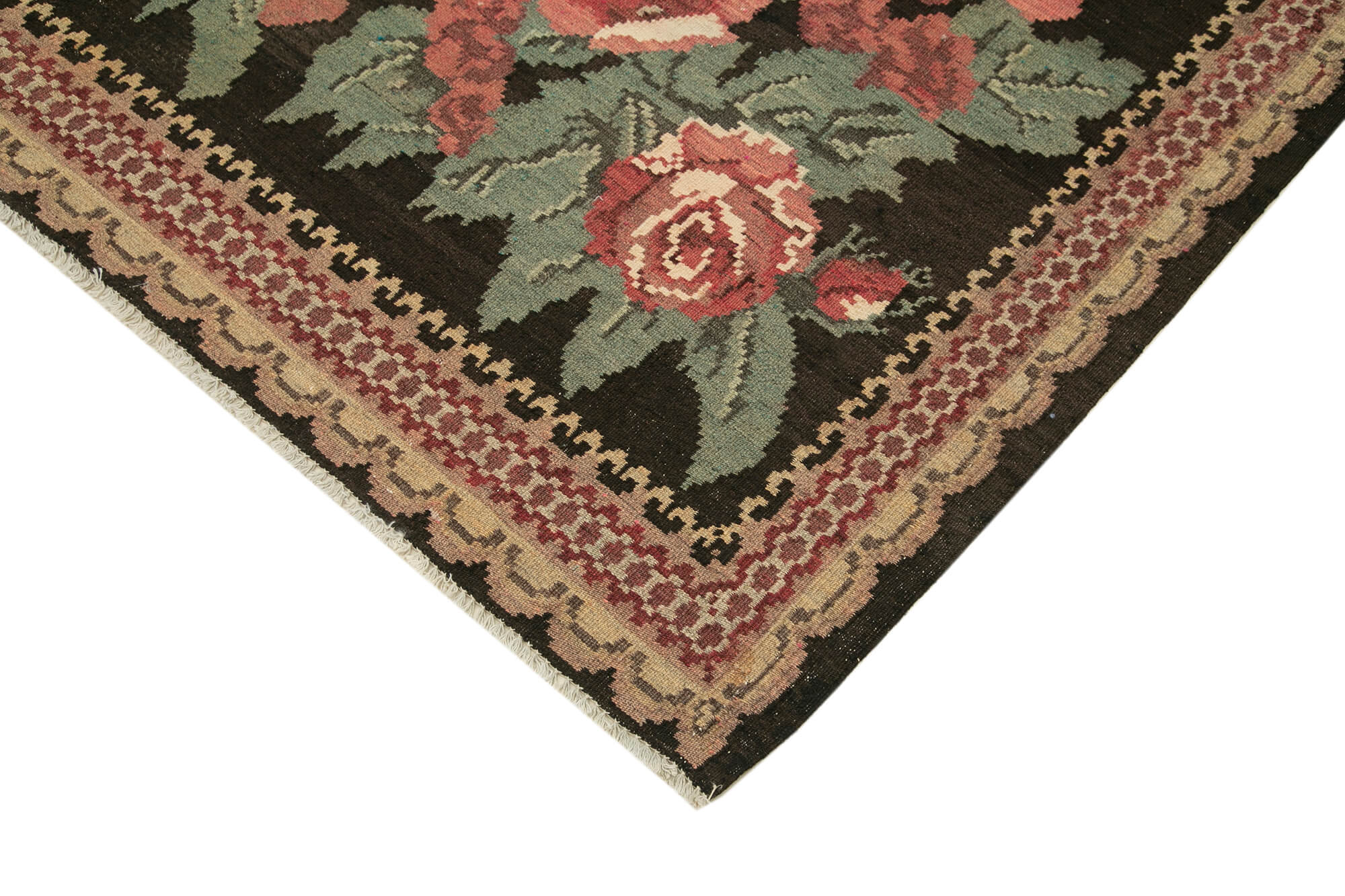 Handmade Wool Rug - Moldovian Black Floral Carpet, Turkish Hand Knotted, 7'8''x10'10''