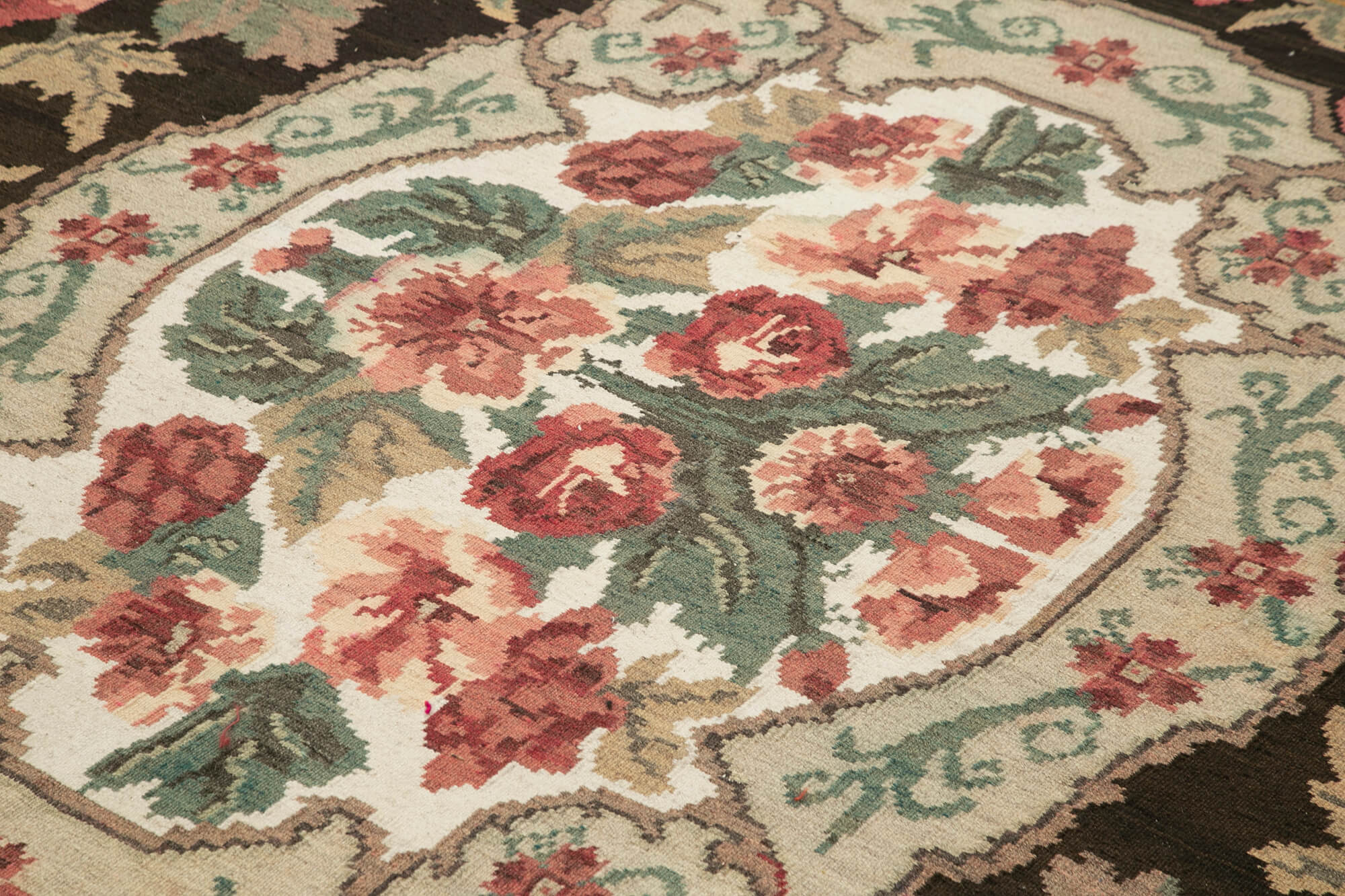 Handmade Wool Rug - Moldovian Black Floral Carpet, Turkish Hand Knotted, 7'8''x10'10''