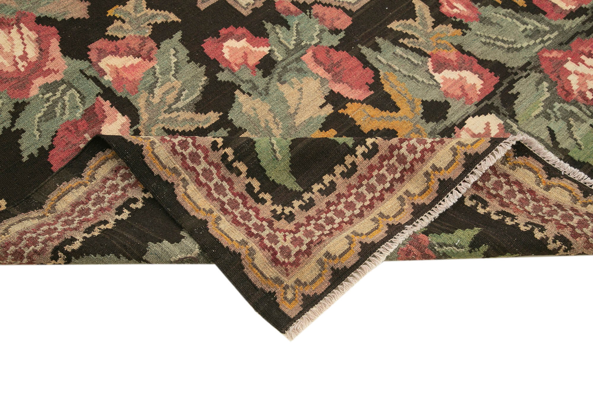 Handmade Wool Rug - Moldovian Black Floral Carpet, Turkish Hand Knotted, 7'8''x10'10''