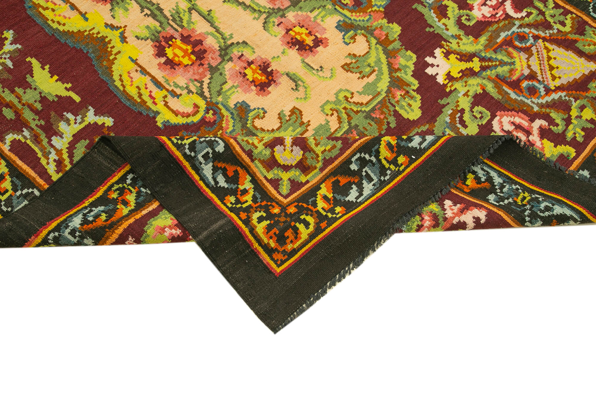 Handmade Wool Rug – Vintage Brown Wool Carpet With Floral Pattern Carpet 5'1''x7'1''