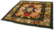 Handmade Wool Rug – Moldovian Black Floral Area Rug 6'1'' x 6'5'' Classic Design