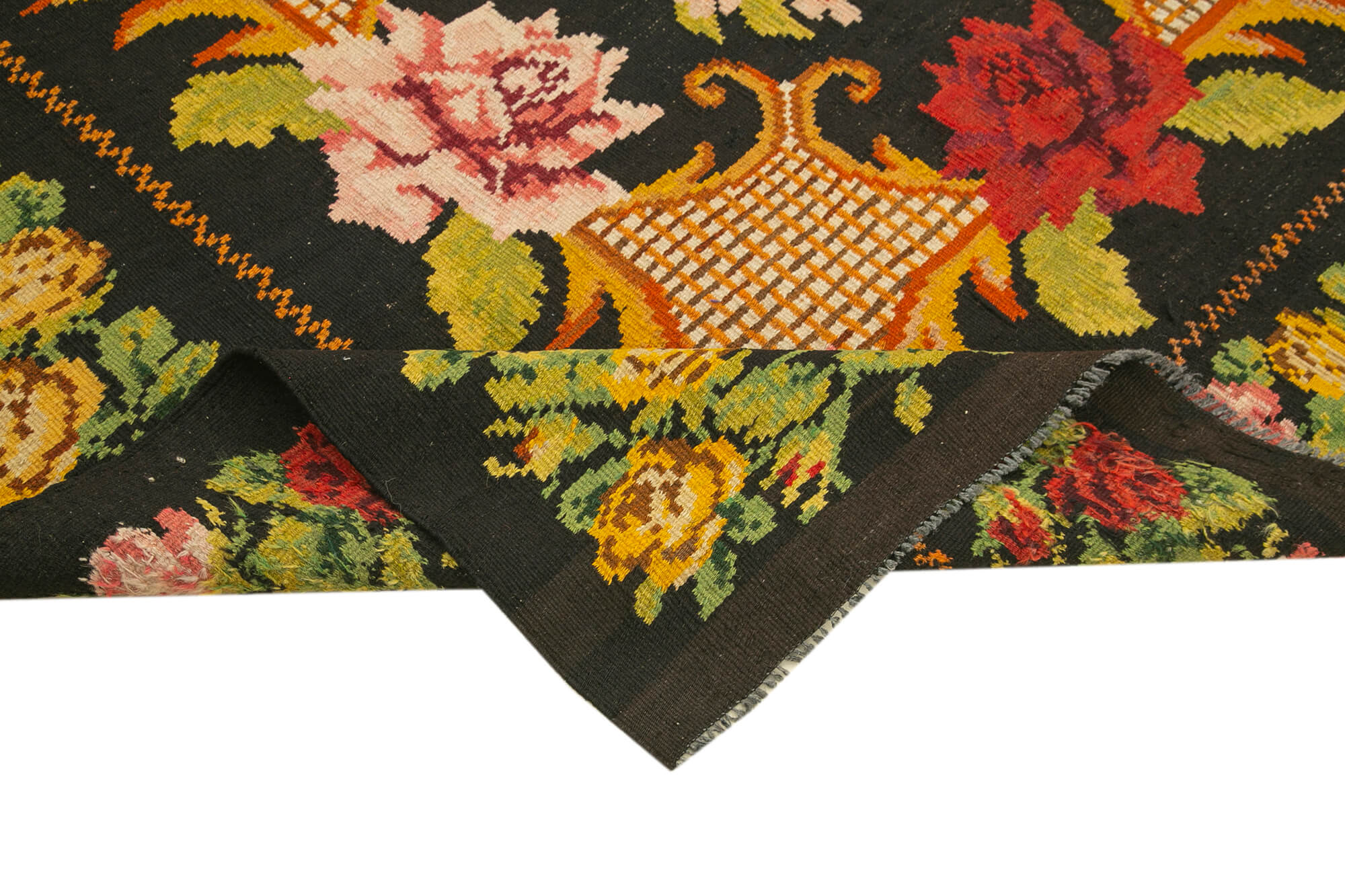 Handmade Wool Rug – Moldovian Black Floral Area Rug 6'1'' x 6'5'' Classic Design