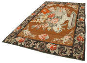 Handmade Wool Rug - Black Floral Rug | Vintage Area Rug, Soft Texture Rug 6'x10'3"