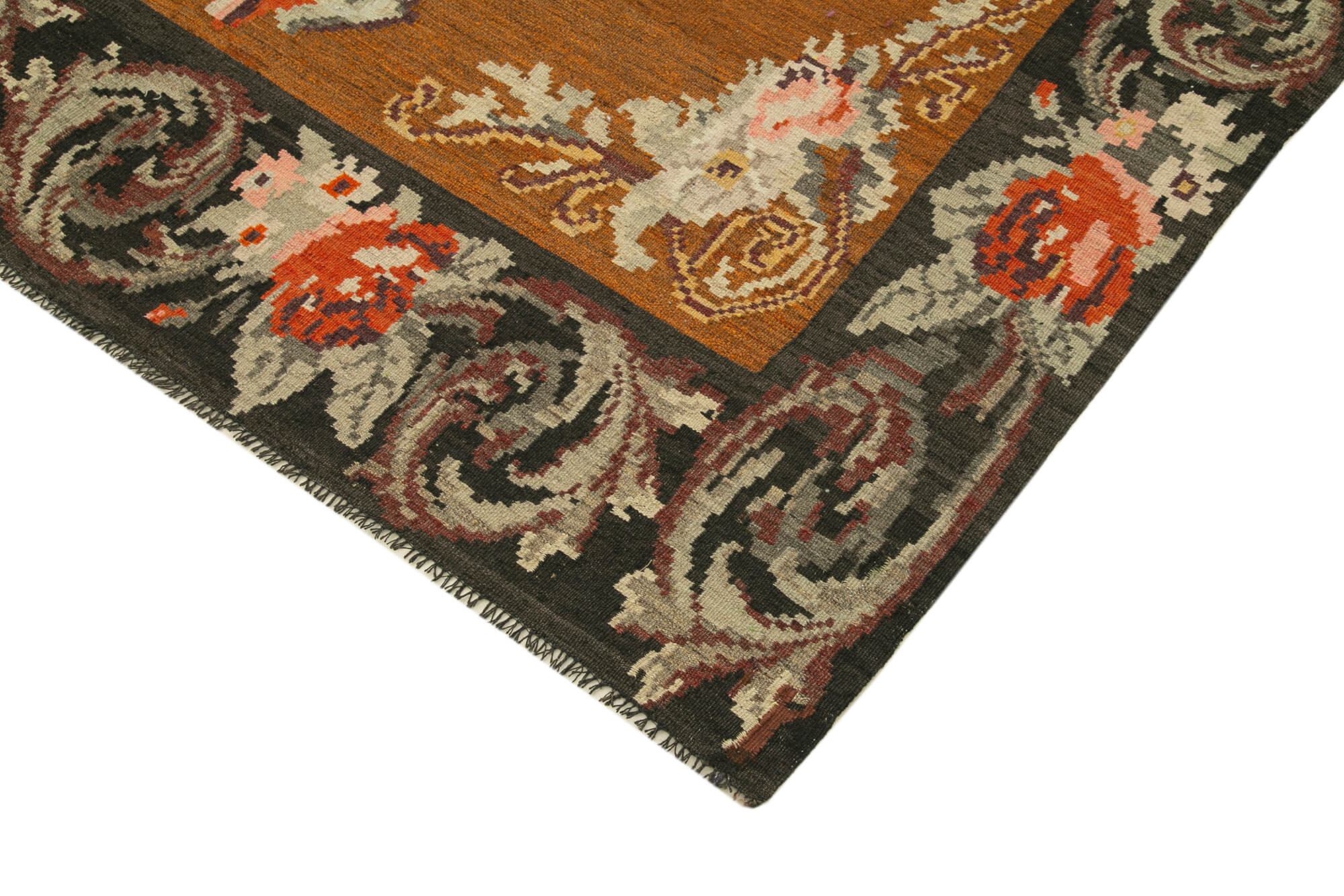 Handmade Wool Rug - Black Floral Rug | Vintage Area Rug, Soft Texture Rug 6'x10'3"