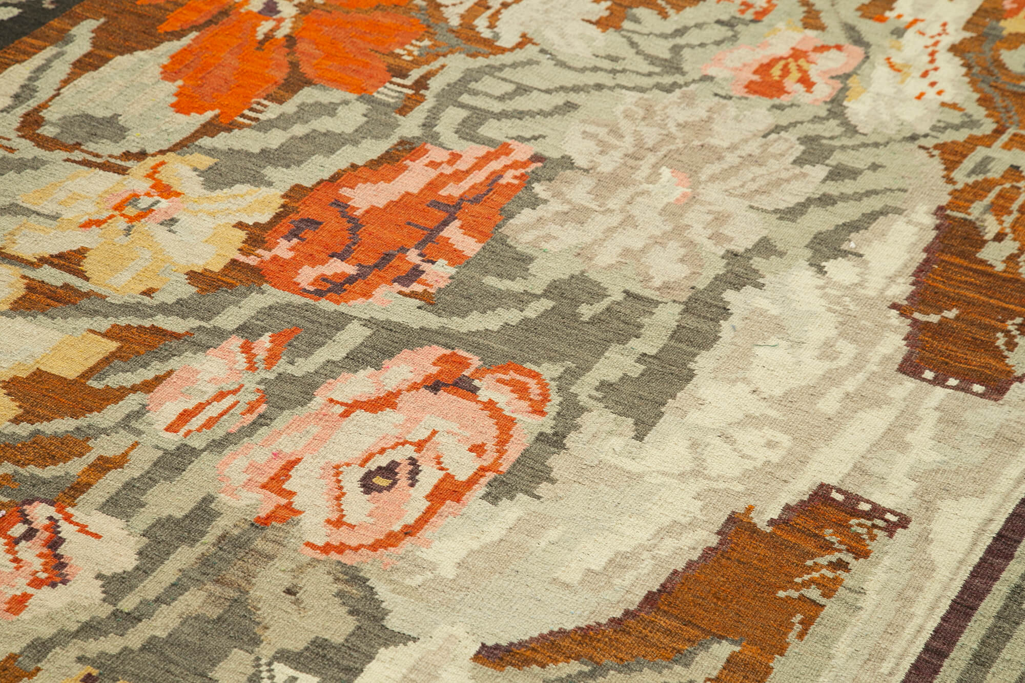 Handmade Wool Rug - Black Floral Rug | Vintage Area Rug, Soft Texture Rug 6'x10'3"