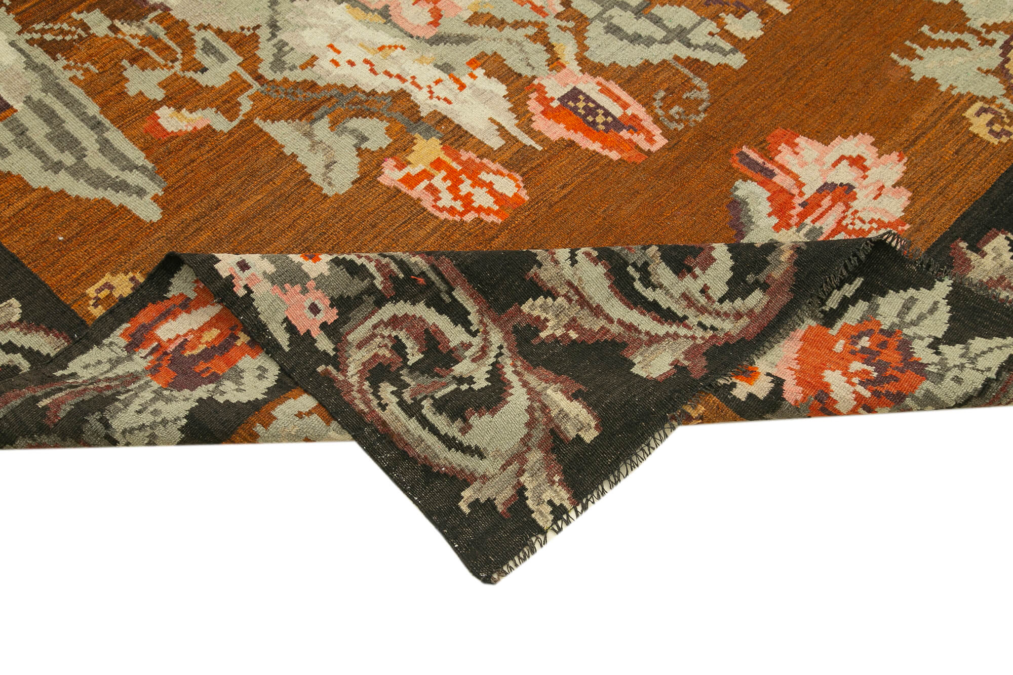 Handmade Wool Rug - Black Floral Rug | Vintage Area Rug, Soft Texture Rug 6'x10'3"
