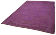 Handmade Wool Area Rug - Vintage Turkish Carpet Purple Floral Rug 6'9''x9'8''