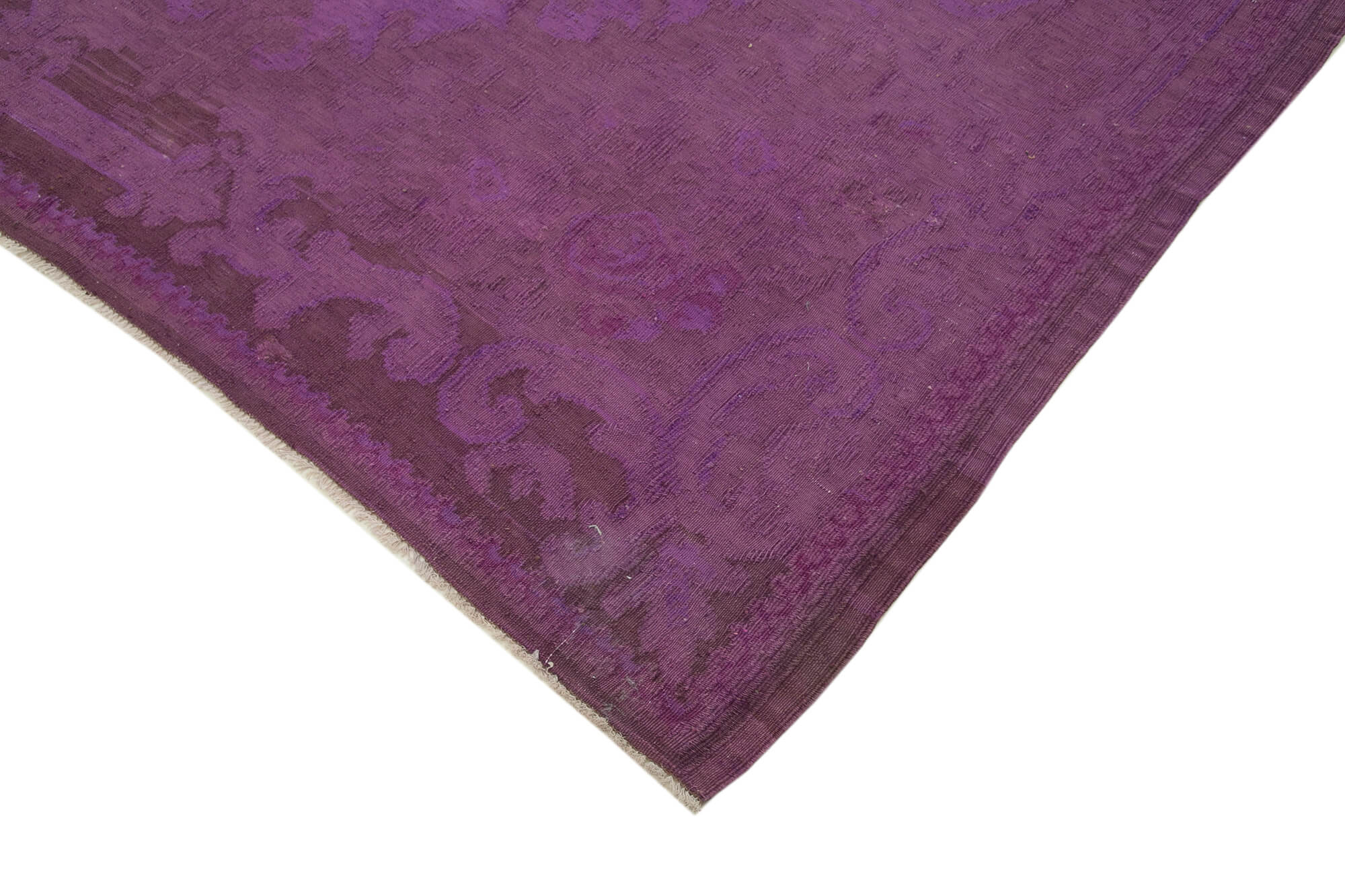 Handmade Wool Area Rug - Vintage Turkish Carpet Purple Floral Rug 6'9''x9'8''