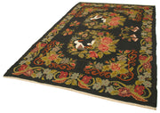 Handmade Wool Area Rug - Vintage Turkish Carpet Black Floral Cotton Boho Style