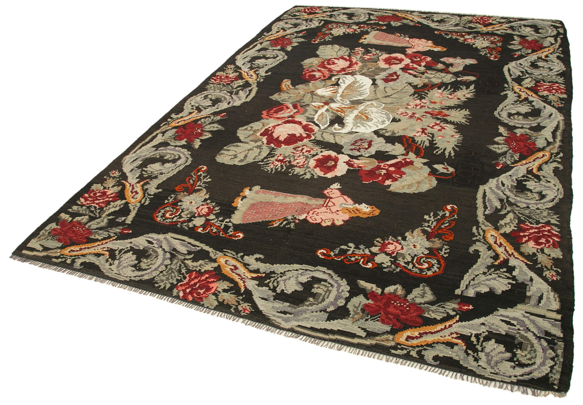 Handmade Wool Rug - Vintage Area Rug With Classic Floral Design, 6'4''x9'7''