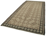 Handmade Wool Area Rug - Vintage Turkish Carpet With Black Floral Pattern 5'8''x12'4''