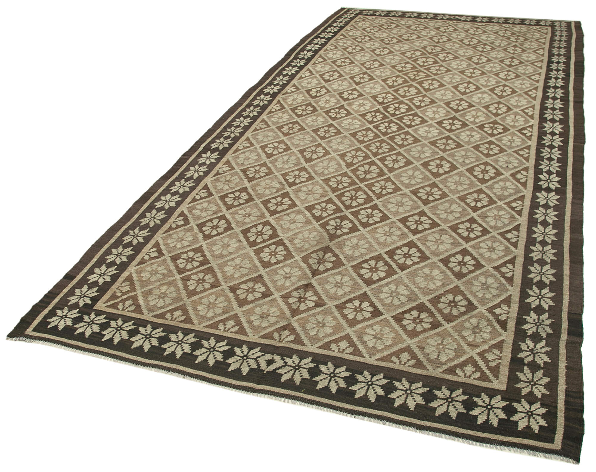 Handmade Wool Area Rug - Vintage Turkish Carpet With Black Floral Pattern 5'8''x12'4''