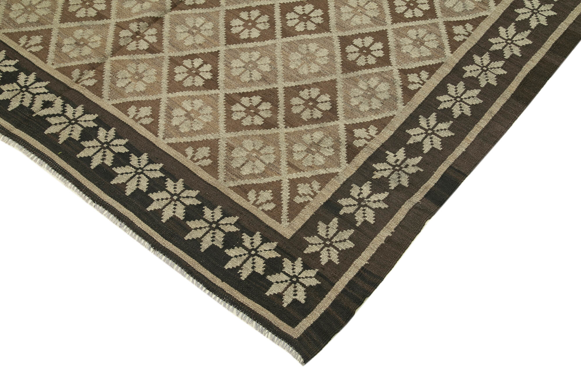 Handmade Wool Area Rug - Vintage Turkish Carpet With Black Floral Pattern 5'8''x12'4''