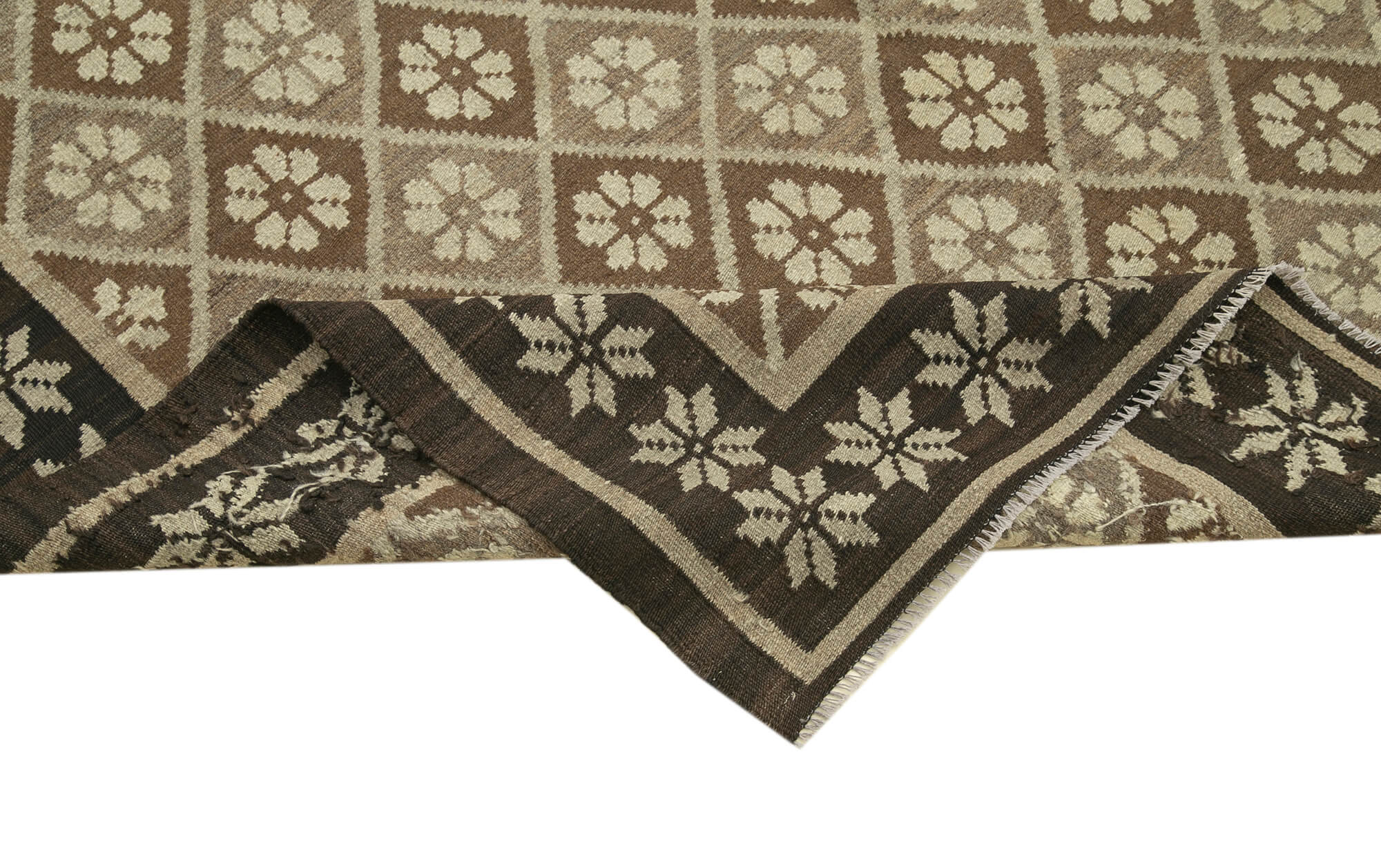 Handmade Wool Area Rug - Vintage Turkish Carpet With Black Floral Pattern 5'8''x12'4''